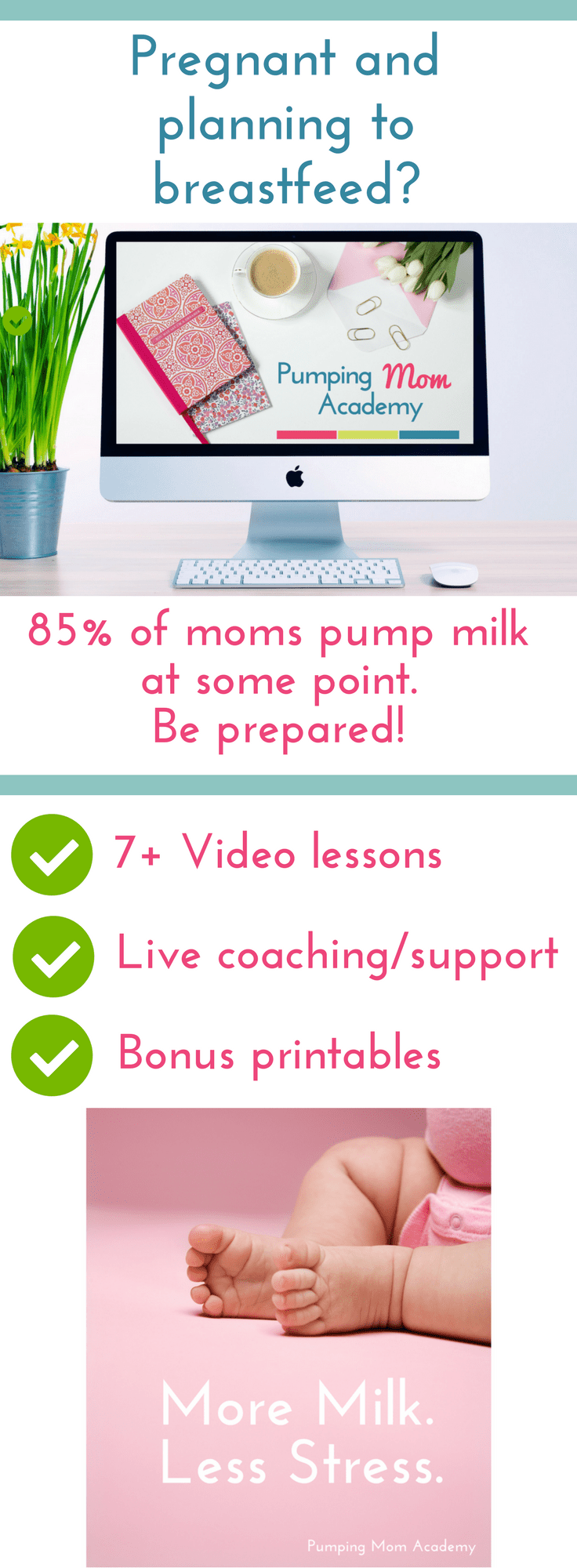 If you're pregnant and planning to breastfeed, you'll also need to learn about pumping! Most breastfeeding classes skip right over pumping, but 85% of moms have used a pump. Click to learn more about Pumping Mom Academy's new e-course! | Prepare for breastfeeding | Prepare for breastfeeding while pregnant | prepare for breastfeeding before birth | online breastfeeding class | breastfeeding and pumping | breastfeeding tips #breastmilk #breastfeeding #pumping #exclusivelypumping