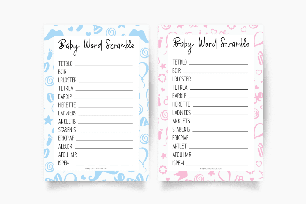 Activity Sheets Word Games 24 Baby Word Scramble Baby Shower Games 