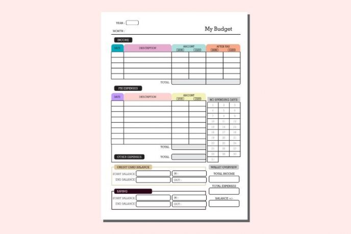 budget with day planner calendar